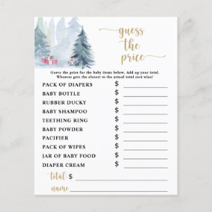 Lámina Juego de Baby Shower con precios azules de inviern