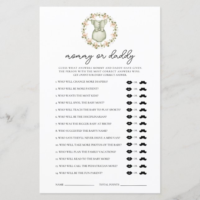 Lámina Juego de Baby Shower "Cute Boho Clothes", "mami" o (Anverso)