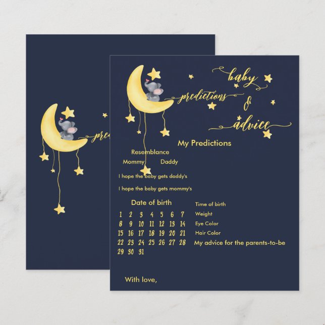 Lámina Juego de Baby Shower Cute Elefante y Pequeña Marip (Anverso / Reverso)