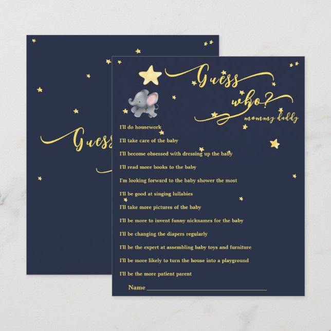 Lámina Juego de Baby Shower Cute Elephant & Balloon (Anverso / Reverso)