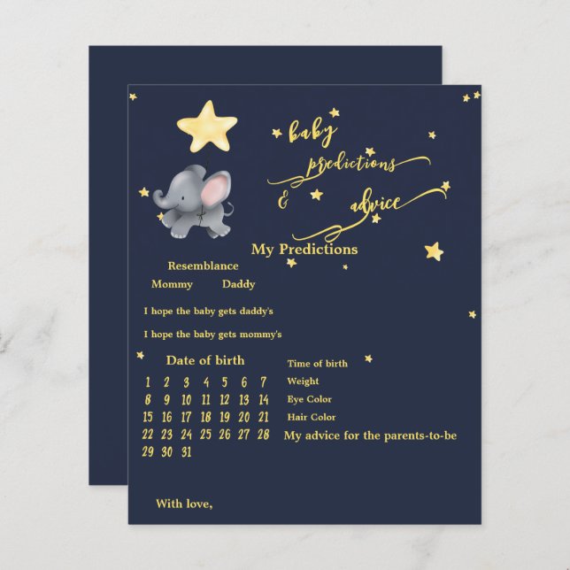 Lámina Juego de Baby Shower Cute Elephant & Balloon (Anverso / Reverso)