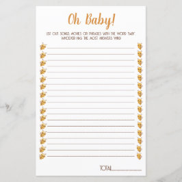 Lámina Juego de Baby Shower de abejas. Películas, cancion