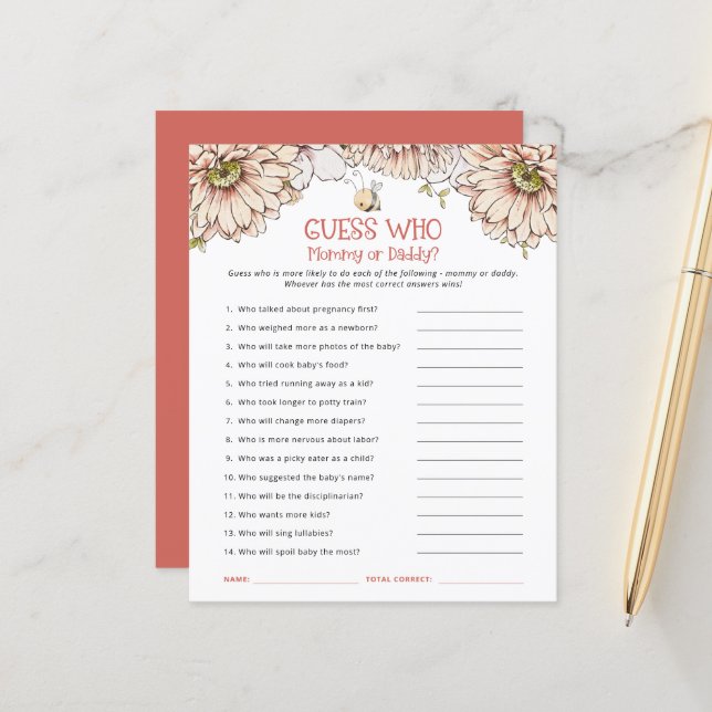 Lámina Juego de Baby Shower de Abejas Presupuestarias Adi (Anverso/Reverso In Situ)