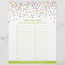 Juego de Baby Shower de Baby Name Race Confetti