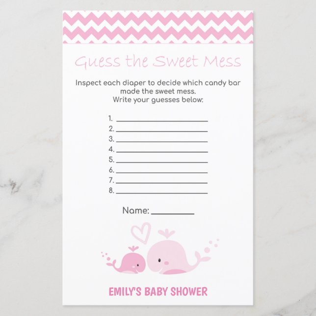 Lámina Juego de Baby Shower de ballena rosa náutica IMPRE (Anverso)