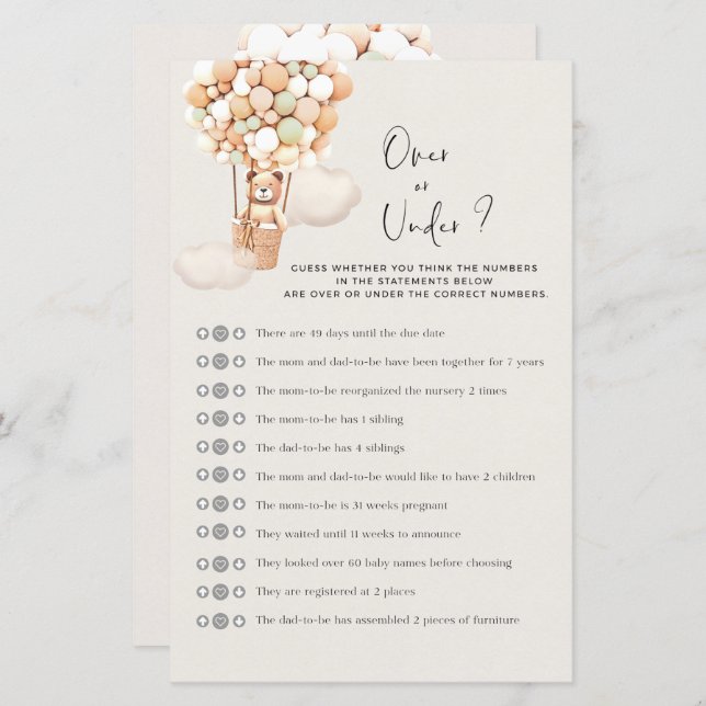 Lámina Juego de Baby Shower de Bear - Más o menos (Anverso / Reverso)