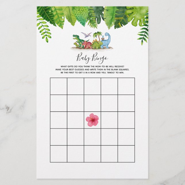 Lámina Juego de Baby Shower de Bingo Bebé Dinosaurio (Anverso)