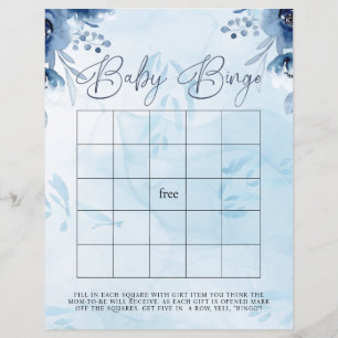 Lámina Juego de Baby Shower de Bingo de Flores Azules Mod