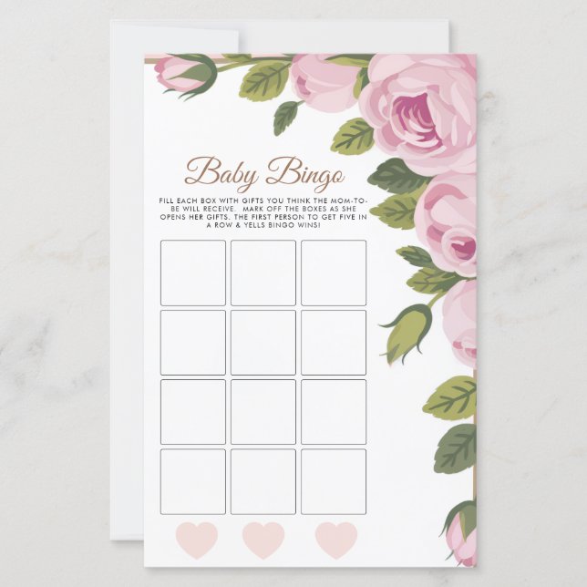 Lámina Juego de Baby Shower de Bingo de Flores Jardín (Anverso)