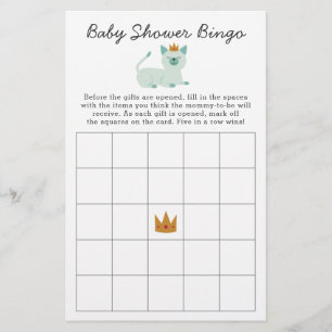 Lámina Juego de Baby Shower de Bingo de Gato Príncipe