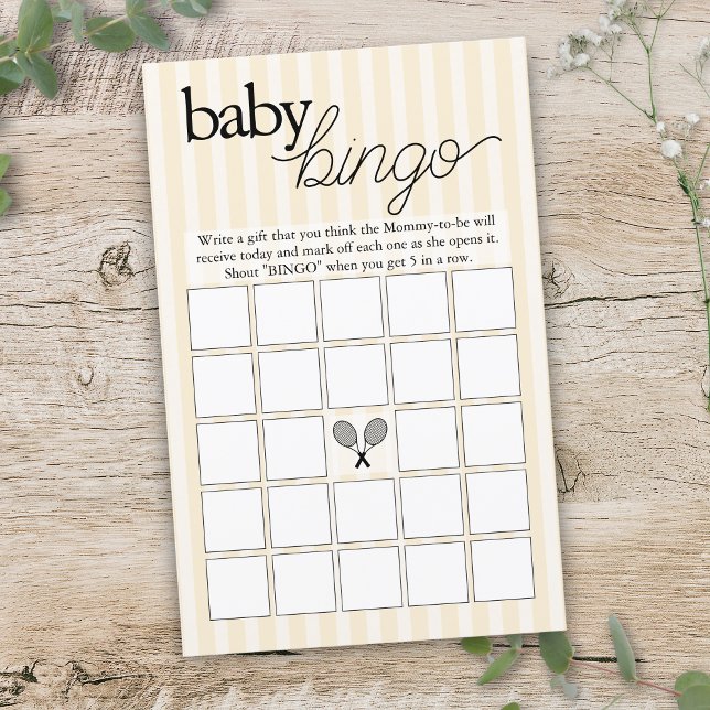 Lámina Juego de Baby Shower de Bingo de Moda Amarilla Pre (yellow tennis theme blank baby shower bingo game sheet)