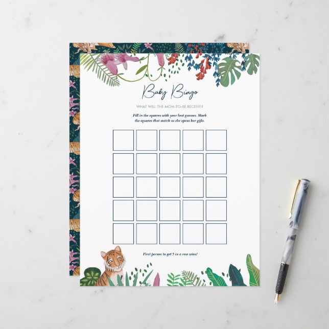 Lámina Juego de Baby Shower de Bingo de Tigre Safari (Anverso/Reverso In Situ)