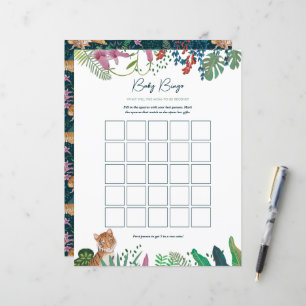 Lámina Juego de Baby Shower de Bingo de Tigre Safari