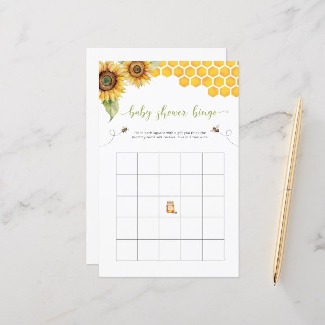 Lámina Juego De Baby Shower De Bingo De Verano Y De Miel (Anverso/Reverso In Situ)