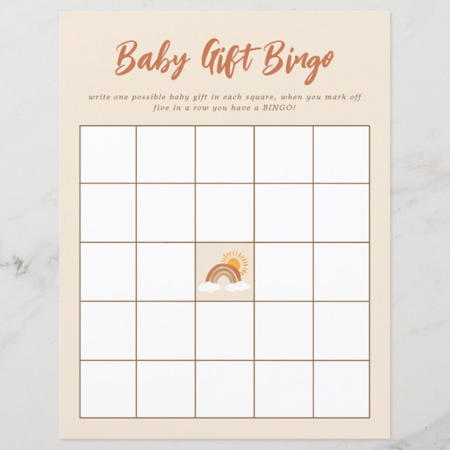 Lámina Juego de Baby Shower de Bingo Neutral Baby Gift (Anverso)