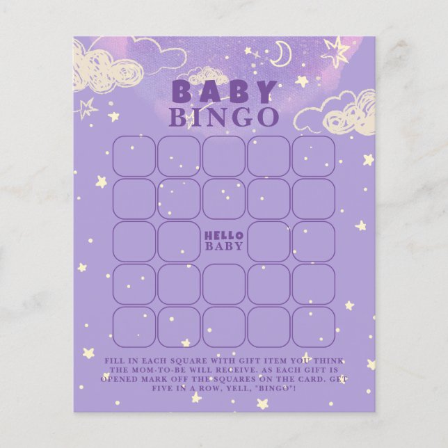 Lámina Juego de Baby Shower de Bingo Purple Dream Baby (Anverso)