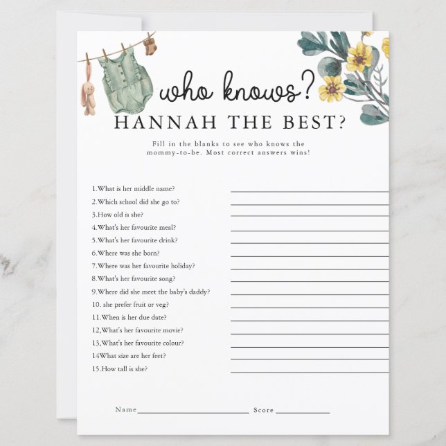 Lámina Juego de Baby Shower de Boho Neutral de Género (Anverso)