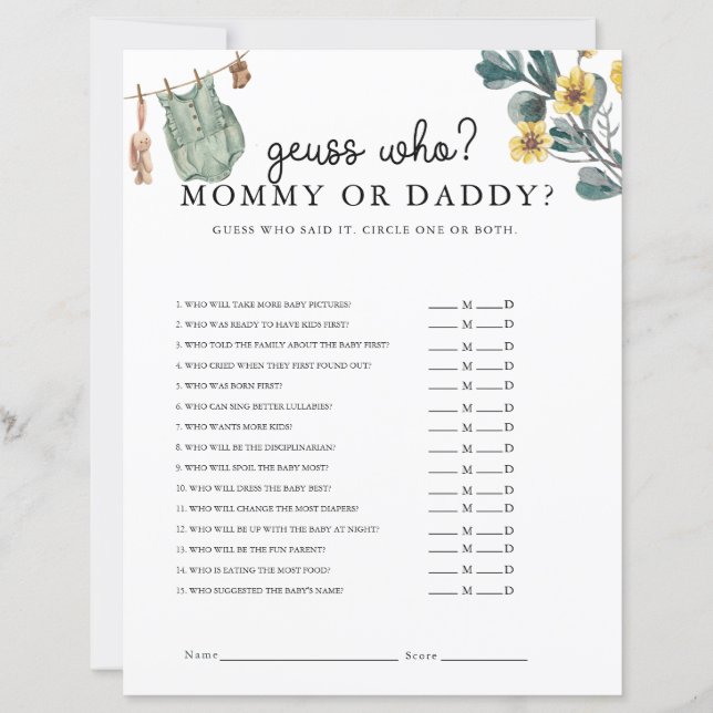 Lámina Juego de Baby Shower de Boho Neutral de Género (Anverso)