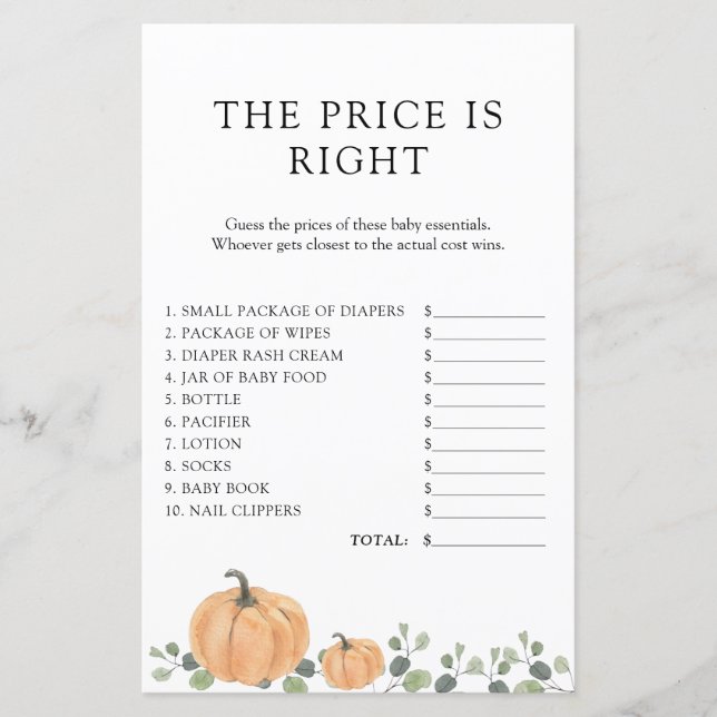 Lámina Juego de Baby Shower de calabaza acuática (Anverso)