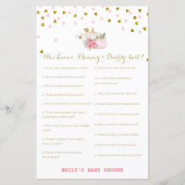 Lámina juego de Baby Shower de calabaza rosa y dorada