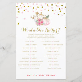 Lámina juego de Baby Shower de calabaza rosa y dorada