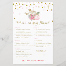 Lámina juego de Baby Shower de calabaza rosa y dorada