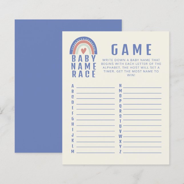 Lámina Juego de Baby Shower de Cuho Boho Baby Name Race (Anverso / Reverso)