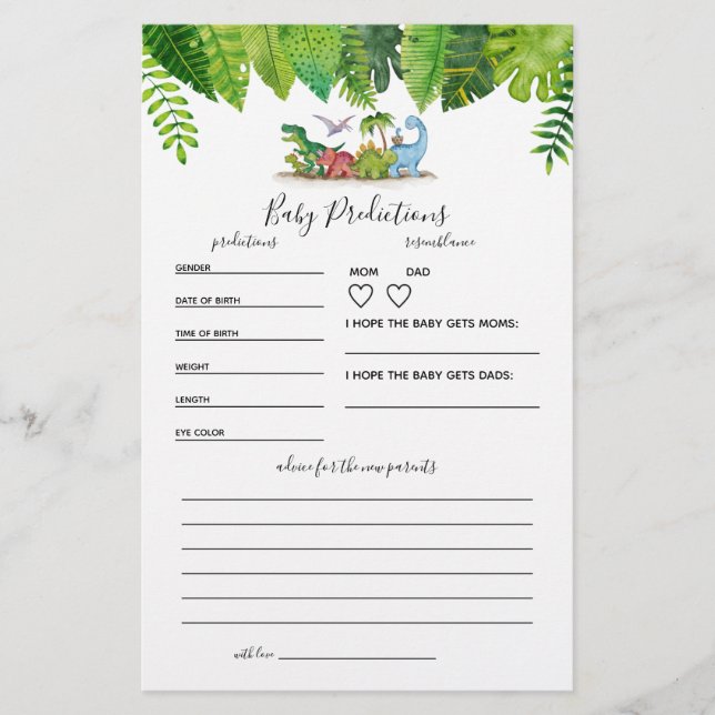 Lámina Juego de Baby Shower de dinosaurios para bebés (Anverso)