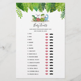 Lámina Juego de Baby Shower de dinosaurios sobre rasgos d