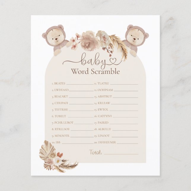 Lámina Juego de Baby Shower de doble lazo con osos rellen (Anverso)