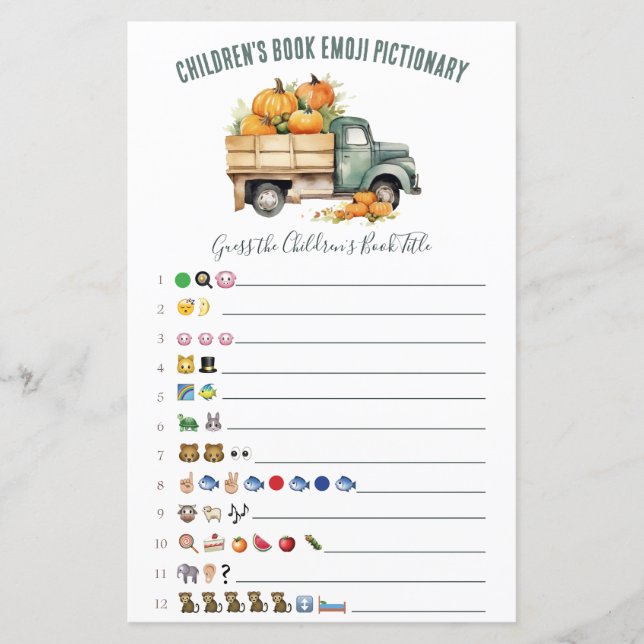 Lámina Juego de Baby Shower de Emoji de camionetas de rec (Anverso)