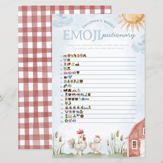 Lámina Juego de Baby Shower de Emoji de granja (Anverso / Reverso)