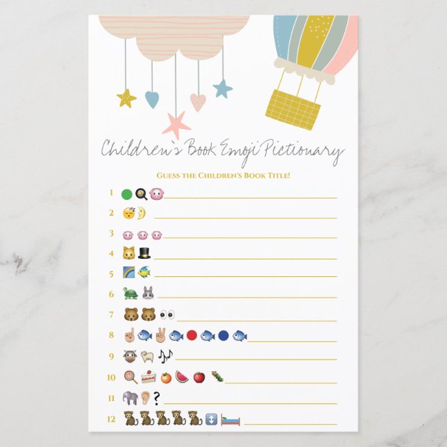 Lámina Juego de Baby Shower de Emoji de libros para niños (Anverso)
