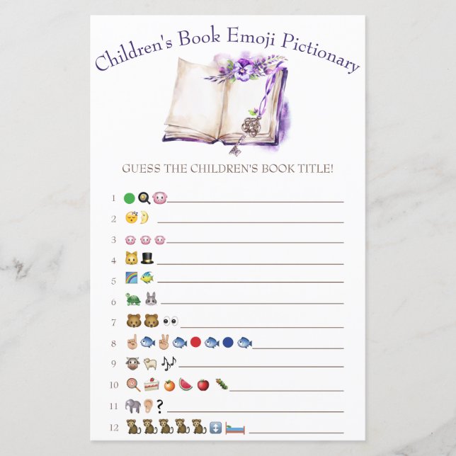 Lámina Juego de Baby Shower de Emoji de libros para niños (Anverso)