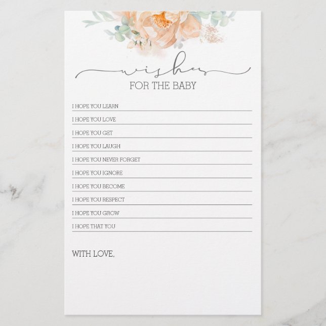 Lámina Juego de Baby Shower de Flor suave (Anverso)