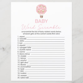 Lámina Juego de Baby Shower de globo aerostático rosa de 