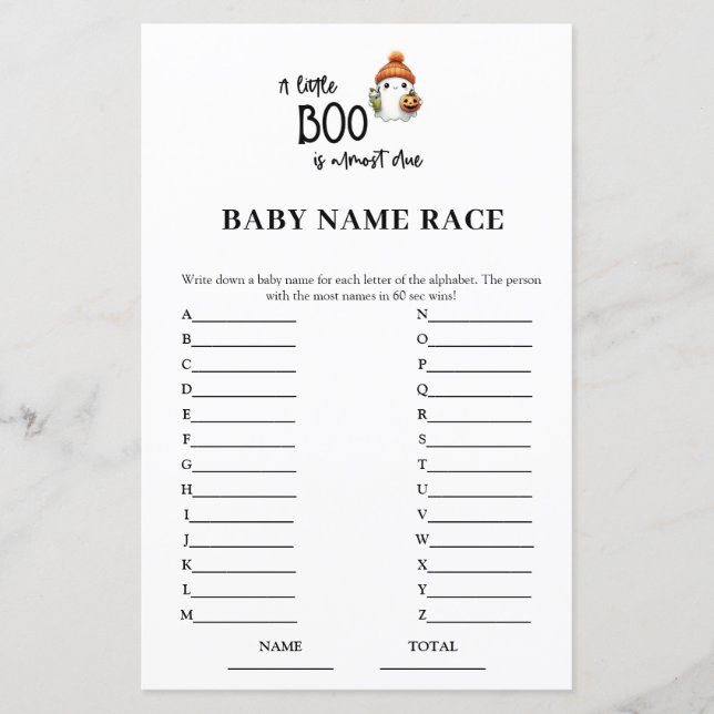 Lámina Juego de Baby Shower de Halloween Baby Name Race (Anverso)