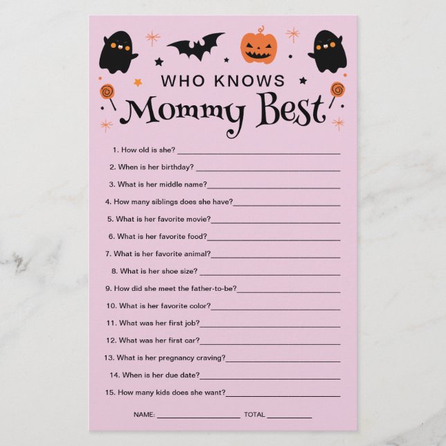 Lámina Juego de Baby Shower de Halloween de Bruja ¿Quién  (Anverso)