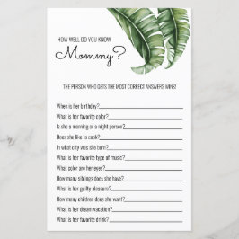 Lámina Juego de Baby Shower de hojas/bandas tropicales