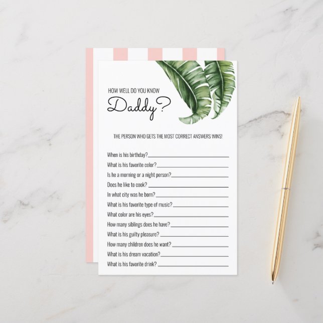 Lámina Juego de Baby Shower de hojas/bandas tropicales (Anverso/Reverso In Situ)