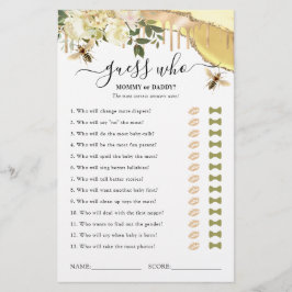 Lámina Juego de Baby Shower de Honey Bee Guessing