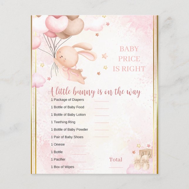 Lámina Juego de Baby Shower de la Bebé Coneja (Anverso)