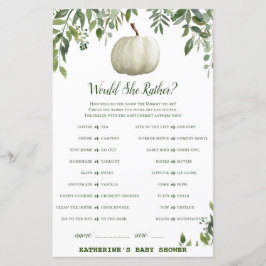 Lámina Juego de Baby Shower de la calabaza verde IMPRESO