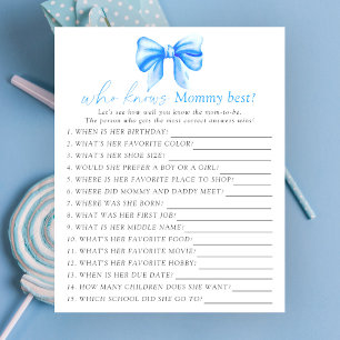 Lámina Juego de baby shower de lazo azul ¿Quién conoce me