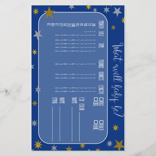 Lámina Juego de Baby Shower de Little Star Baby Predict (Anverso)