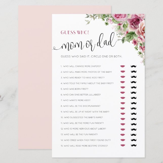 Lámina Juego de Baby Shower de mamá o papá (Anverso / Reverso)