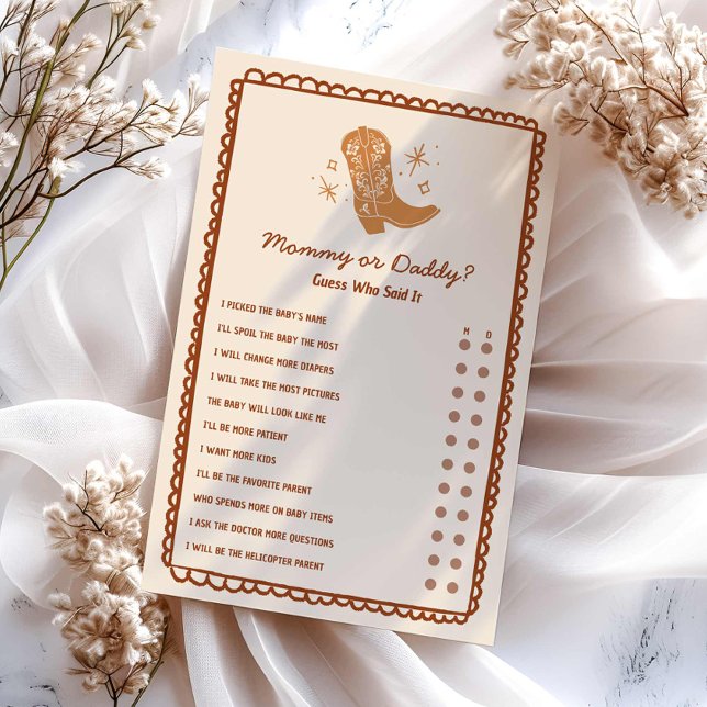 Lámina Juego de Baby Shower de Mommy o Daddy Western (Mommy or Daddy Western Cowboy Themed Baby Shower Game)