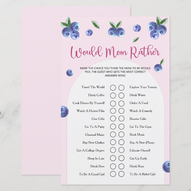 Lámina Juego de Baby Shower de Niña Acuarela Dulce Aránda (Anverso / Reverso)