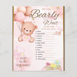 Lámina Juego de Baby Shower de Osita para Niña
