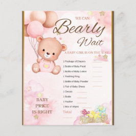 Lámina Juego de Baby Shower de Osita para Niña
